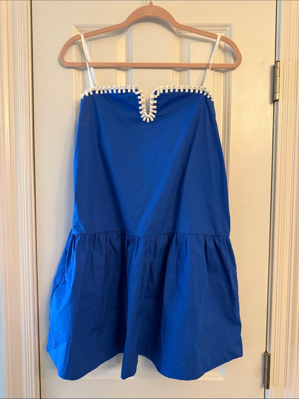 Blue Spaghetti-Strap Ruffle Hem Dress